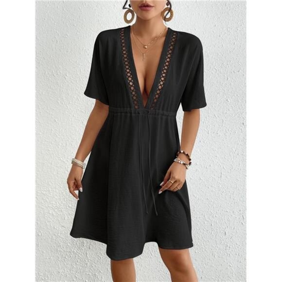 Swimsuit Cover Ups for Women Hollow Out Bikini Beach Bathing Suit V Neck - Picture 2 of 7